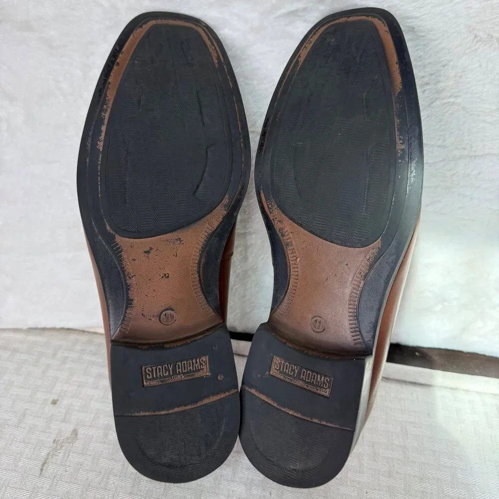 Stacy Adams Brown Leather Mens Dress Shoes Size 11M slip- on loafer - Picture 8 of 9